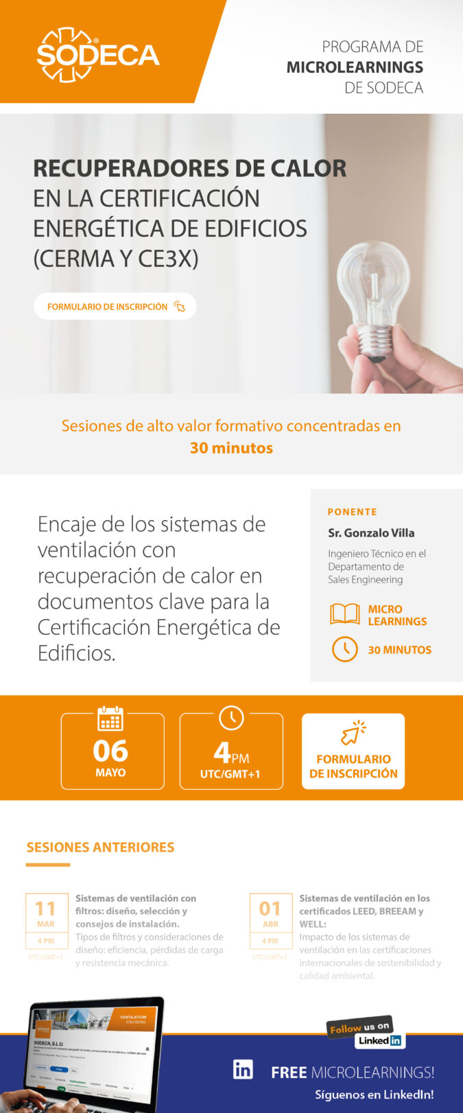 Sodeca convoca un microlearning sobre el encaje de los sistemas de ventilación